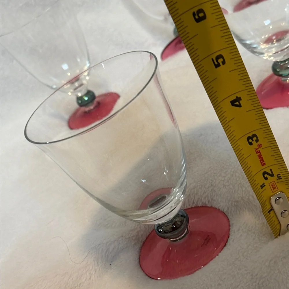 Crate & Barrel Red Base Wine Glass Set with Green Accents - Like New